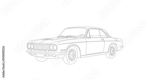 Detailed line art drawing of a classic vintage two-door coupe car