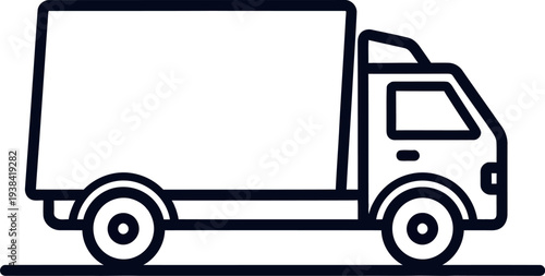 Minimalist line art icon of a white delivery truck for shipping and logistics