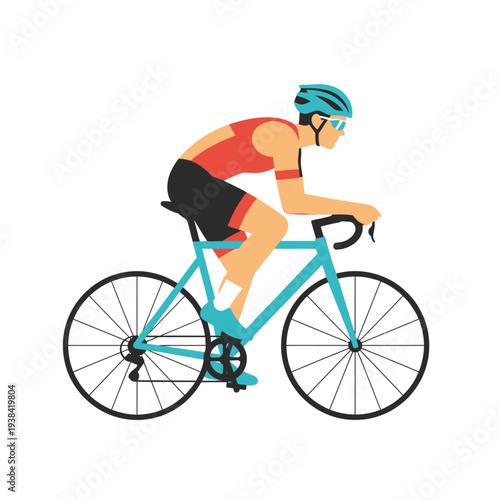 Cyclist riding a bicycle in aerodynamic pose, flat design