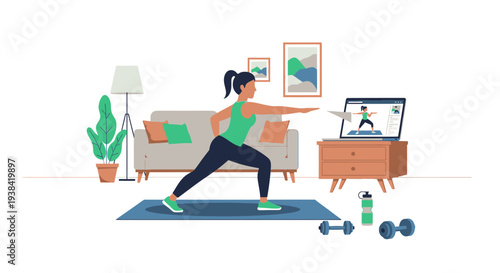 Woman doing home workout exercise.