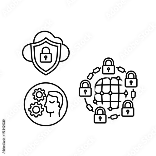 Cybersecurity and Data Protection Icons Set.