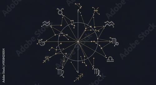 Astrological Zodiac Wheel With Constellations and Symbols.