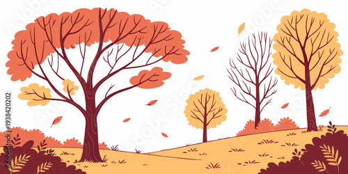A serene autumn landscape with vibrant trees and a peaceful atmosphere Vector