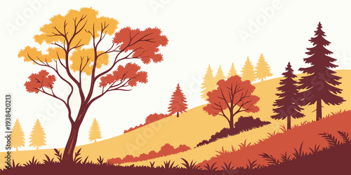 Vibrant autumn landscape with colorful trees and a serene horizon Vector