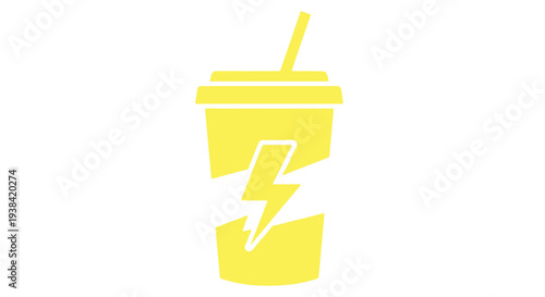 Yellow Coffee Cup with Lightning Bolt Icon.
