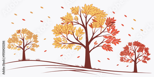 A serene autumn scene with colorful trees and a clear sky Vector