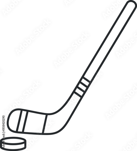 Simple line art illustration of a hockey stick poised over a black puck