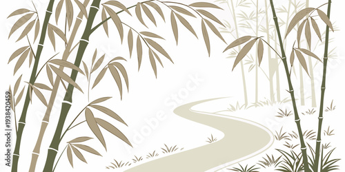 Serene bamboo forest with a tranquil pond reflecting the surrounding nature Vector