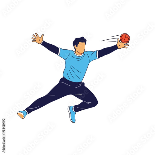Handball Player Jumping Catching Ball Action Sport Illustration