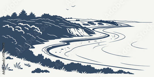 A serene landscape with winding rivers and majestic mountains under a cloudy sky Vector