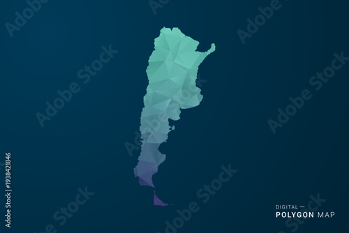 Argentina Map - Polygon Style Vector Illustration with Teal Blue Gradient, Low Poly Geometric Design, Digital and Technology Inspired, Clean Silhouette on Dark Background.
