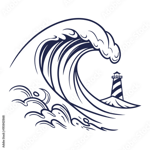 A majestic blue wave crashing against a dark background with a stylized number two Vector