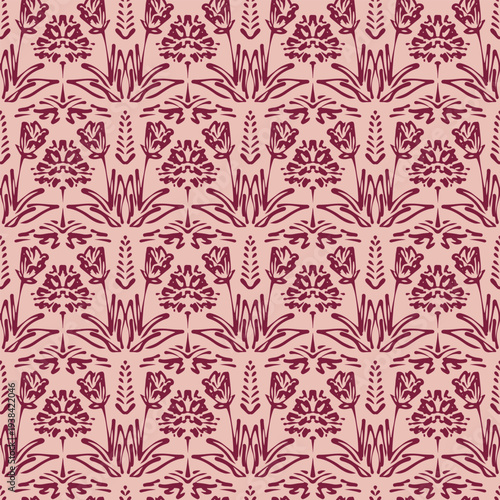 Vintage victorian damask wallpaper design featuring a seamless floral pattern with antique baroque swirls and textile ornament textures for elegant fabric decoration