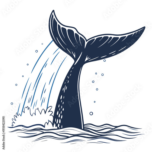 A majestic blue whale breaching the ocean surface with a splash of water. Vector