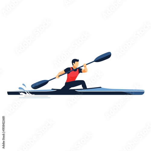 Man kayaking on water, active sport, paddling, dynamic movement