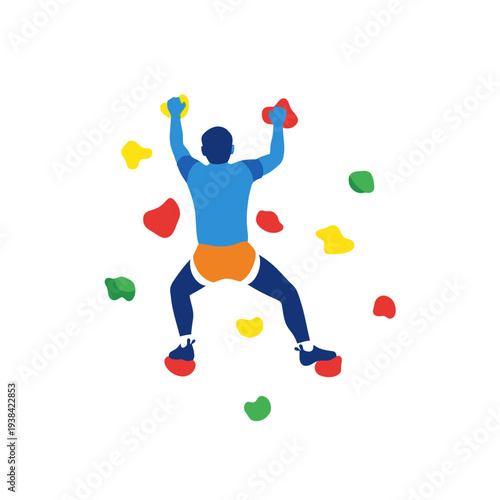 Man Rock Climbing Indoors on Colorful Wall