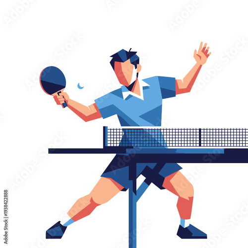 Man playing table tennis, dynamic motion, flat design illustration
