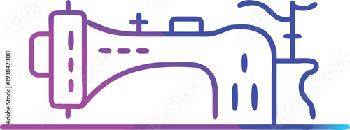 A colorful line art illustration of a vintage sewing machine
