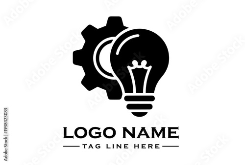 Innovation Light Bulb Gear Logo Icon for Technology Startup Company, Creative Idea Engineering Brand Identity Symbol