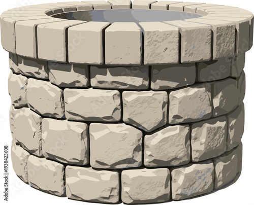 Stone Water Well Rustic Village Structure Vector Illustration Traditional Rock Well for Rural Countryside Architecture Heritage and Historical Design