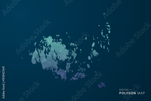 Aland Islands Map - Polygon Style Vector Illustration with Teal Blue Gradient, Low Poly Geometric Design, Digital and Technology Inspired, Clean Silhouette on Dark Background.