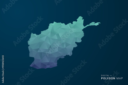 Afghanistan Map - Polygon Style Vector Illustration with Teal Blue Gradient, Low Poly Geometric Design, Digital and Technology Inspired, Clean Silhouette on Dark Background.