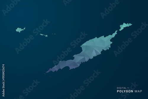 Anguilla Map - Polygon Style Vector Illustration with Teal Blue Gradient, Low Poly Geometric Design, Digital and Technology Inspired, Clean Silhouette on Dark Background.