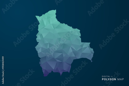 Bolivia Map - Polygon Style Vector Illustration with Teal Blue Gradient, Low Poly Geometric Design, Digital and Technology Inspired, Clean Silhouette on Dark Background.