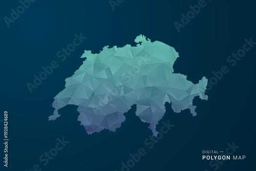 Switzerland Map - Polygon Style Vector Illustration with Teal Blue Gradient, Low Poly Geometric Design, Digital and Technology Inspired, Clean Silhouette on Dark Background.