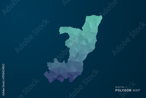 Congo Map - Polygon Style Vector Illustration with Teal Blue Gradient, Low Poly Geometric Design, Digital and Technology Inspired, Clean Silhouette on Dark Background.