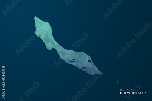 curacao Map - Polygon Style Vector Illustration with Teal Blue Gradient, Low Poly Geometric Design, Digital and Technology Inspired, Clean Silhouette on Dark Background.
