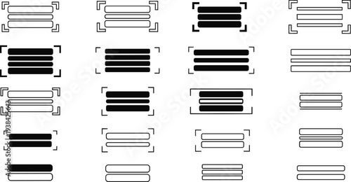 User Interface Text Selection and Editable Content Block Icon Set with Layout Frames for Web Design, Mobile Apps, Dashboard UI, and Editing Tools