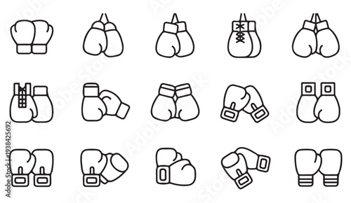 Boxing Training Gear Minimal Line Icon Set
