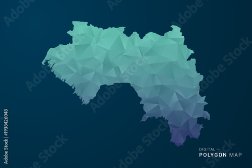 Guinea Map - Polygon Style Vector Illustration with Teal Blue Gradient, Low Poly Geometric Design, Digital and Technology Inspired, Clean Silhouette on Dark Background.