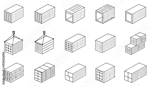 Cardboard Shipping Boxes Vector Line Icon Set for Logistics