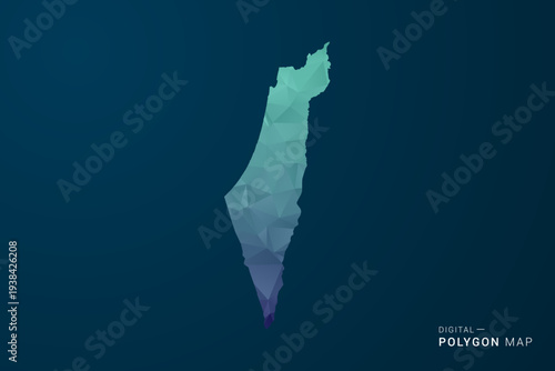 Palestine Map - Polygon Style Vector Illustration with Teal Blue Gradient, Low Poly Geometric Design, Digital and Technology Inspired, Clean Silhouette on Dark Background.