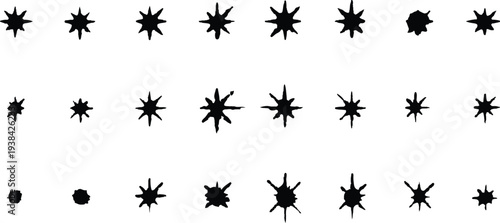 A collection of starburst and sparkle illustrations, showcasing a variety of sizes and intricate designs