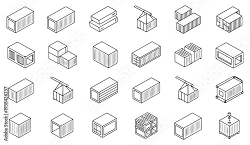 Isometric Packaging Box Line Icons Set for Shipping and Logistics