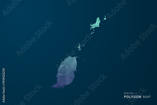 Grenada Map - Polygon Style Vector Illustration with Teal Blue Gradient, Low Poly Geometric Design, Digital and Technology Inspired, Clean Silhouette on Dark Background.