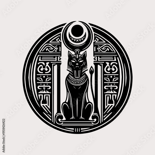 Egyptian Bastet Cat Goddess Circular Illustration