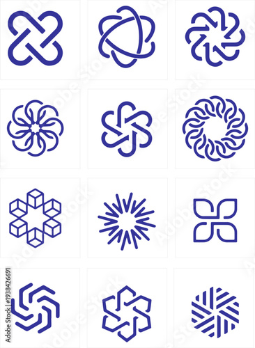 Abstract Circular Line Icons Set, Geometric Swirl Symbols, Modern Minimal Technology Logo Shapes Vector Collection