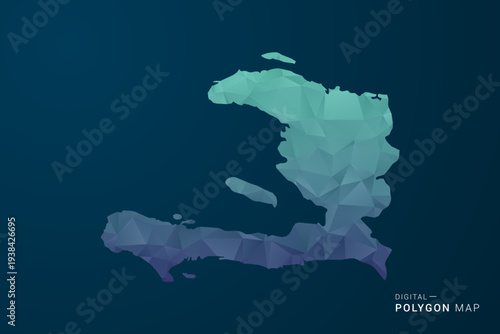 Haiti Map - Polygon Style Vector Illustration with Teal Blue Gradient, Low Poly Geometric Design, Digital and Technology Inspired, Clean Silhouette on Dark Background.