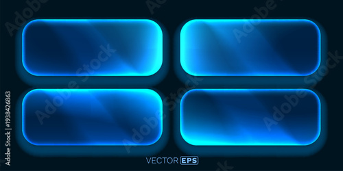 Abstract blue glow frames. Modern futuristic design elements with transparent glass effect.