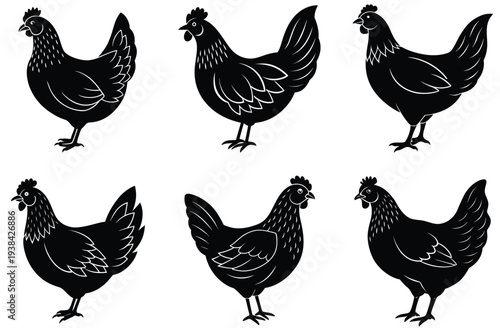 Stylized rooster and hen silhouettes – bold farmyard poultry duo vector icon for branding and design