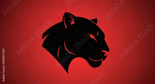 Black Panther Head Silhouette Fierce Gaze Red Background.