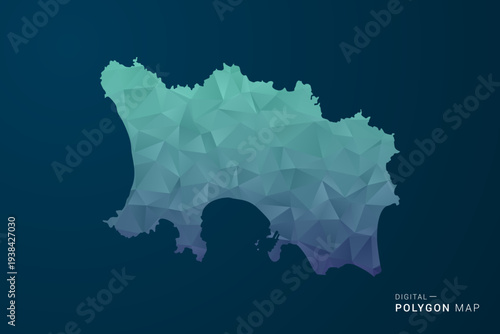 Jersey Map - Polygon Style Vector Illustration with Teal Blue Gradient, Low Poly Geometric Design, Digital and Technology Inspired, Clean Silhouette on Dark Background.