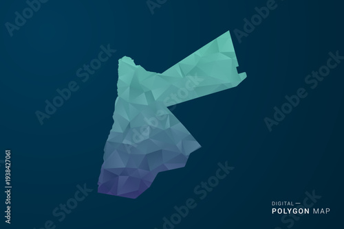 Jordan Map - Polygon Style Vector Illustration with Teal Blue Gradient, Low Poly Geometric Design, Digital and Technology Inspired, Clean Silhouette on Dark Background.