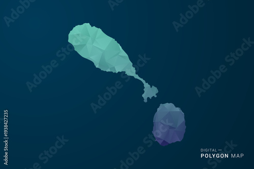 Saint Kitts and Nevis Map - Polygon Style Vector Illustration with Teal Blue Gradient, Low Poly Geometric Design, Digital and Technology Inspired, Clean Silhouette on Dark Background.