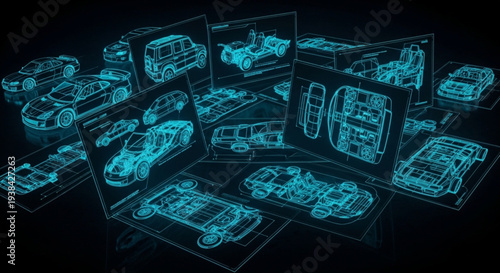 Automotive Design Blueprints and Schematics Displayed.