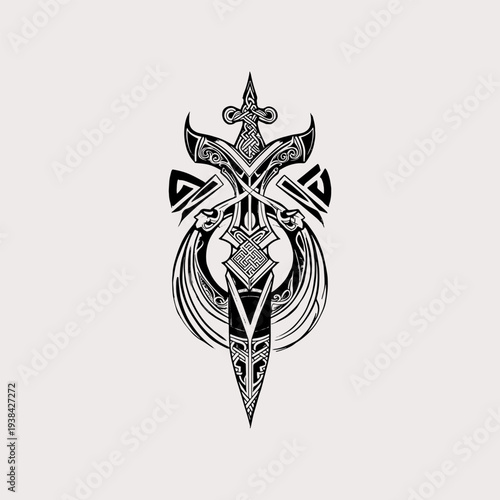 Tribal Dagger Illustration with Celtic Knotwork Design